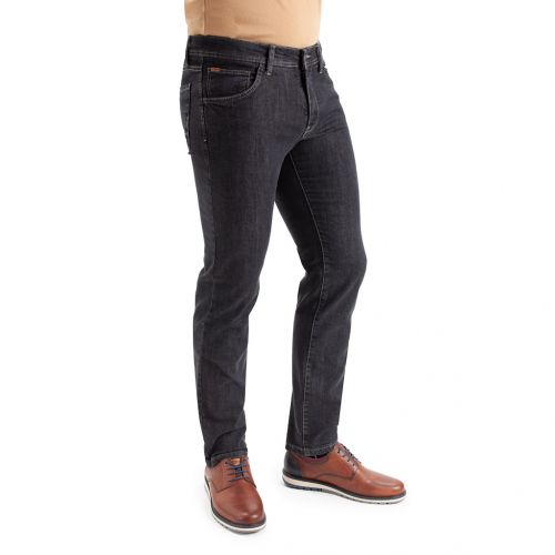 Color negro gris oscuro - Pantalón vaquero para hombre Jeans 5 bolsillos de vaquero gris oscuro de algodón con lycra e hilo a contraste