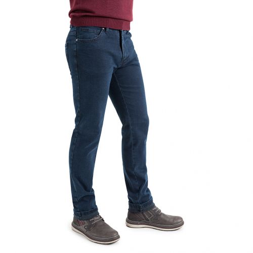 Color vaquero azul oscuro - Jeans de hombre, pantalón vaquero en tejido denim azul oscuro de algodón con lycra e hilo a tono en línea Regular Fit.
